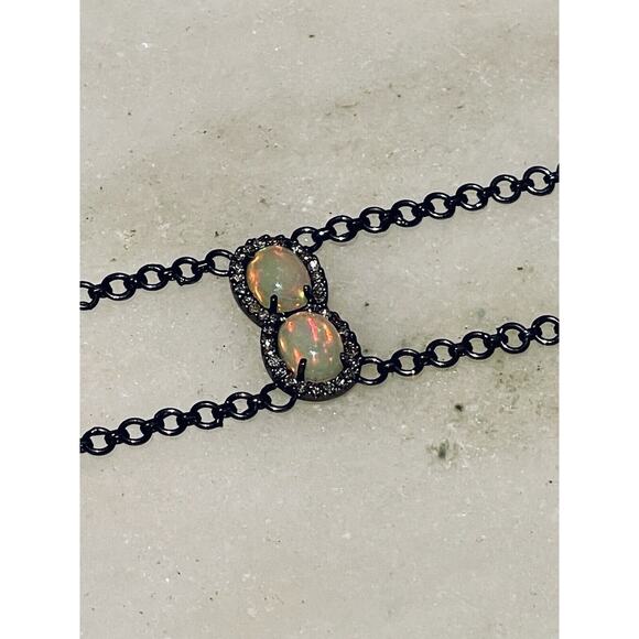 Sterling Silver .925 3 Chain Choker Real Opal And DIAMONDS. BEAUTIFUL!! Omg - Picture 12 of 14